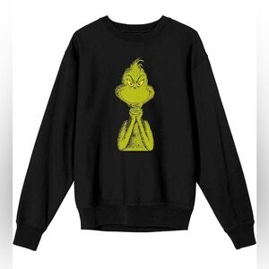 The Grinch Half Body Menacing Smile Men's Black Crew Neck Long Sleeve Sweatshirt